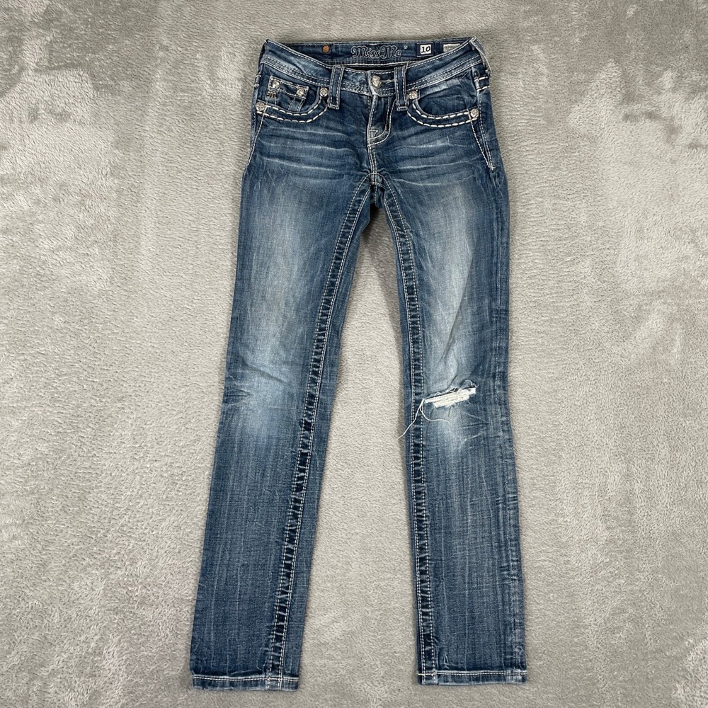 Miss Me Skinny Jeans Girls 10 (24x28) Rhinestone Embellished Flap Pocket Y2K